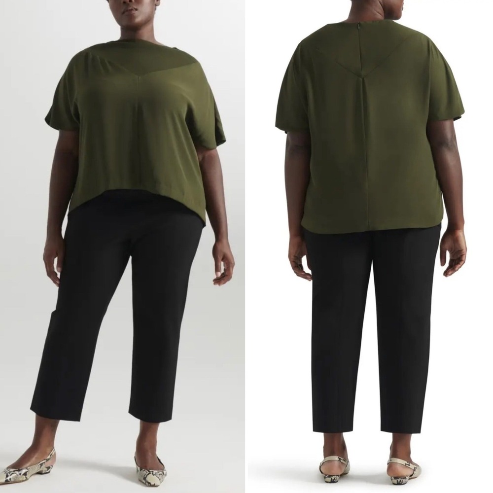 Pari Passu Maura Double GGT Top Army Green Cowl Neck Blouse Size 12 NEW